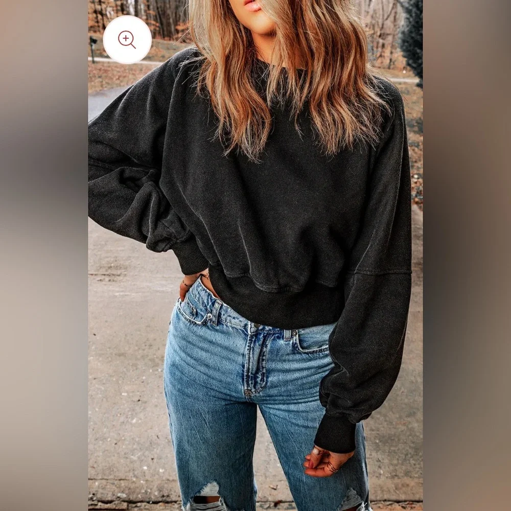 NWT 2XL Cotton Blend Black Acid Wash Open Back Sweatshirt - Picture 3 of 3